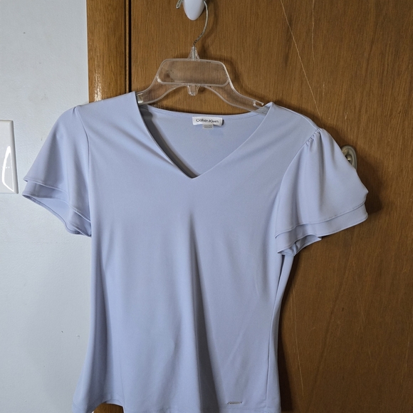 Calvin Klein Women's Light Blue V-Neck Top - Picture 1 of 4